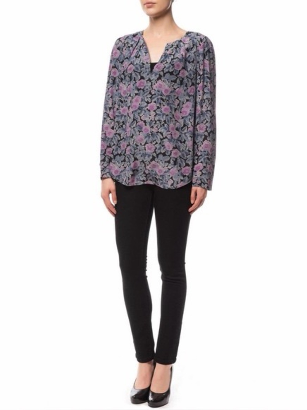 Joie Purple Floral Long-Sleeve Blouse